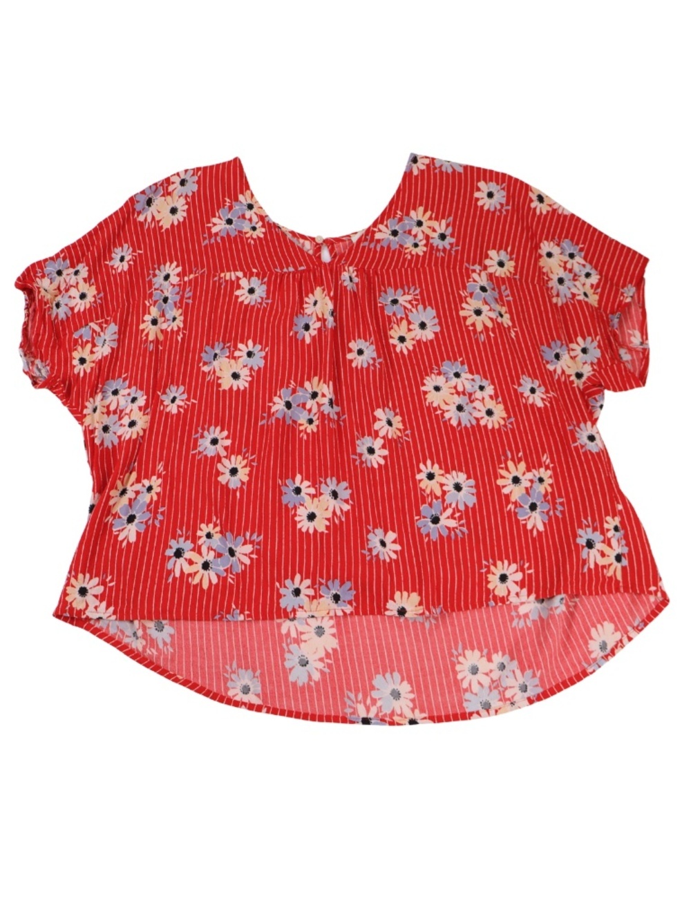 Madewell Red Floral Stripe Blouse Medium Flutter Sleeve Boho Peplum Top